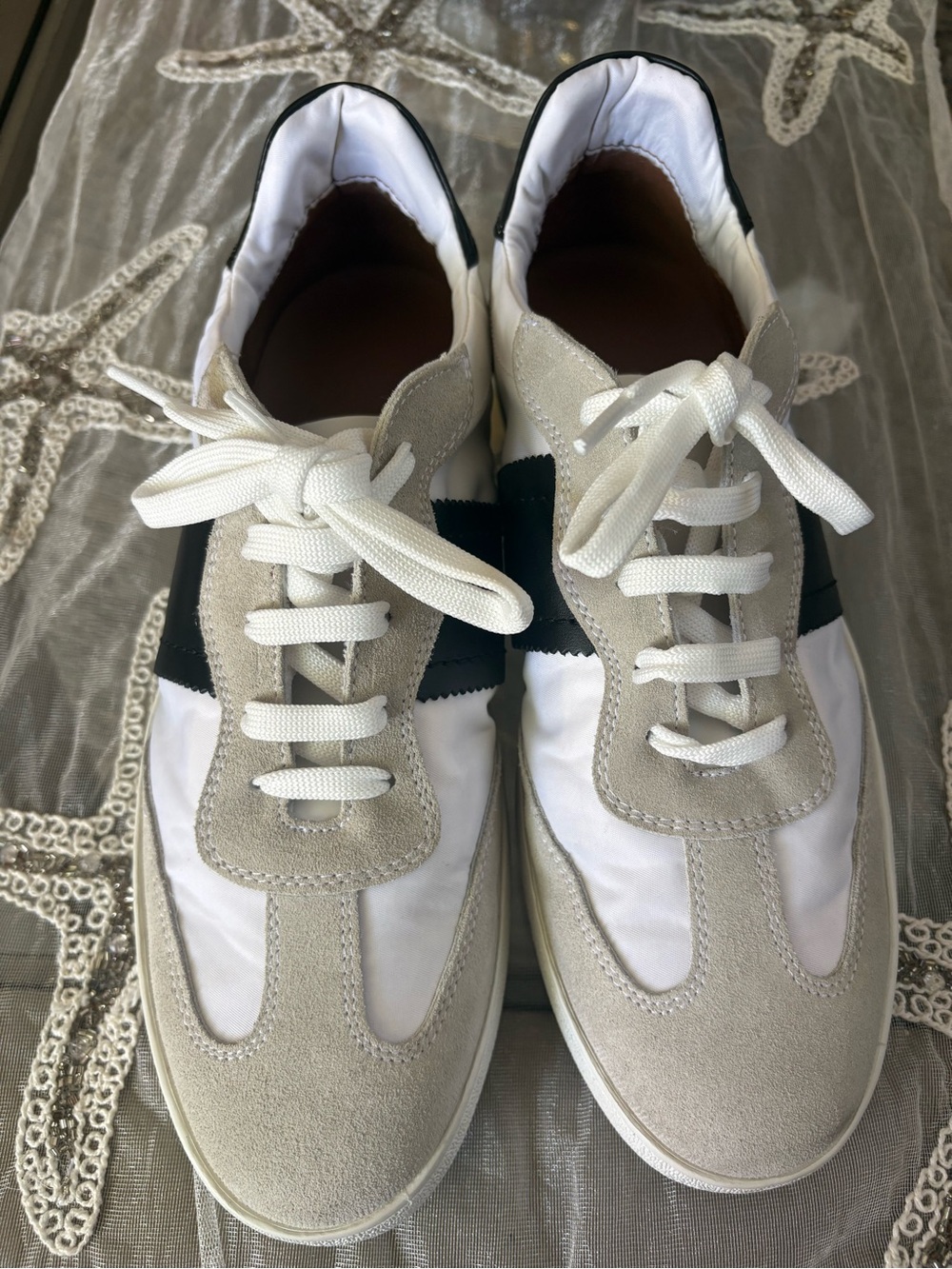 Aquatalia Men's White & Beige Casual Sneakers with Black Accent
